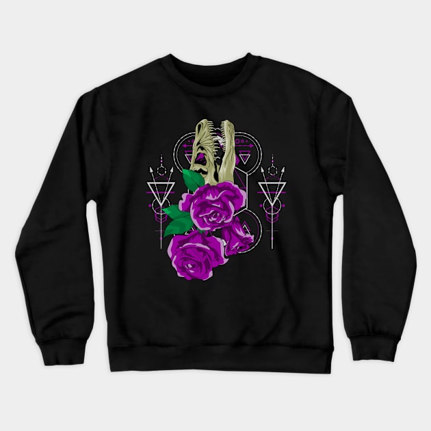 purple rose skull dinosaurs Crewneck Sweatshirt by SHINIGAMII